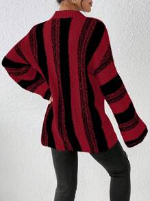Flirla Women Round Neck Long Sleeve Simple Versatile Casual Striped Sweater