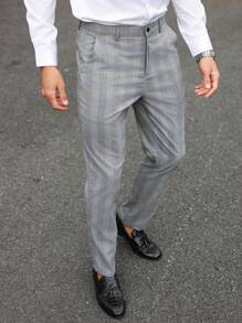 Manfinity Mode Men's Striped Pocket Straight-Leg Casual Formal Trousers - Grey - View 3