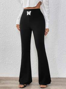Calvaya Slim-Fit Flared Leg Casual Solid Color Pants, Minimalist Fashion For Daily Wear
