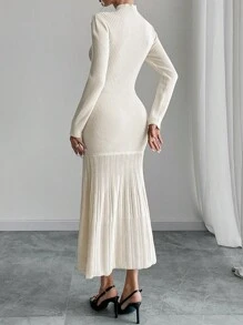 Chiquease 长袖公主裙，女士针织连衣裙，秋季女装，仙女风格连衣裙，冬季女装，秋季女装 - 杏色 - 查看 2