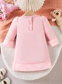 SHEIN Newborn Baby Cute Bear Print Patchwork Fluffy Warm Dress, Suitable For Outgoing In Autumn/Winter - Multicolor - View 8