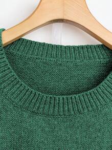 SHEIN LUNE 大码女式彩色刺绣绵羊图案针织套头衫，长袖，绿色 - 綠色 - 查看 3