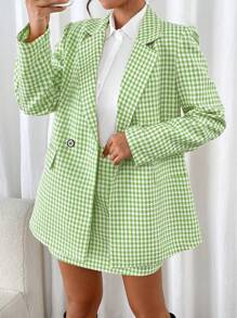 Chiquease 2 件套女式休闲千鸟格西装外套和 A 字裙套装，秋冬