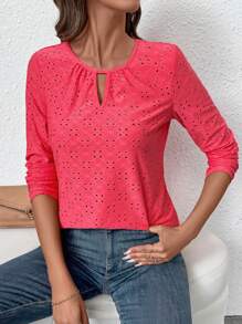 EMERY ROSE Camiseta de mujer de manga larga y cuello redondo de unicolor casual, de estilo minimalista, para uso diario