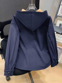 SHEIN Tween Boys Casual Korean Cute Patch Pocket Thermal Lined Warm Woven Jacket Coat,In Fall/Winter - Navy Blue - View 2