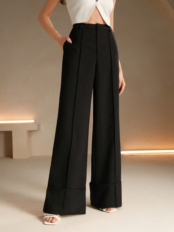 Anewsta Elaire Damen Design Hosen mit Umschlagsaum und Schlag