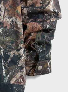 Forever 21 Men's Autumn And Winter Loose Jacket With Dead Leaves And Branches Printed Pattern - Brown - View 4