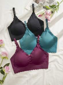Snug Zone 3 pièces Set soutien-gorge avec doublure à tasse détachable, bord ondulé sans couture, confortable