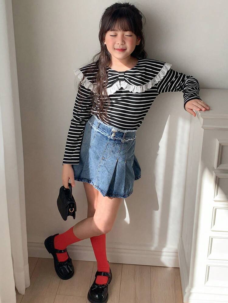 Tween Girl Striped T-Shirt, Autumn