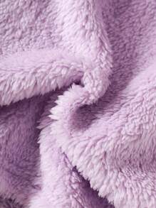 Young Girl Simple Pink Plush Cute Rabbit Pattern Long Pants & Long Sleeve Hooded 2pcs Pajama Set - Purple - View 3