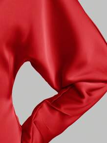 Ontre Poplin Material Women's Dress 2025 New Spring Fashion, Batwing Sleeves Elegant Formal Long Sleeve Tie-Neck Dress In Deep Red, Long Sleeve Satin Formal Gown