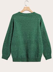 SHEIN LUNE 大码女式彩色刺绣绵羊图案针织套头衫，长袖，绿色 - 綠色 - 查看 2