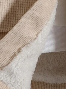 SHEIN 2pcs/Set Young Boys Matching Outfit With Dad, Casual All-Match Outfit Includes Thick Fleece Collar Jacket & Straight Leg Pants, Suitable For Autumn/Winter - Apricot - View 4