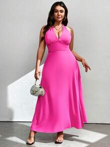 Celure Vestido maxi de mujer de talla grande con lazo en la cintura, sin mangas, color rosa, para otoño