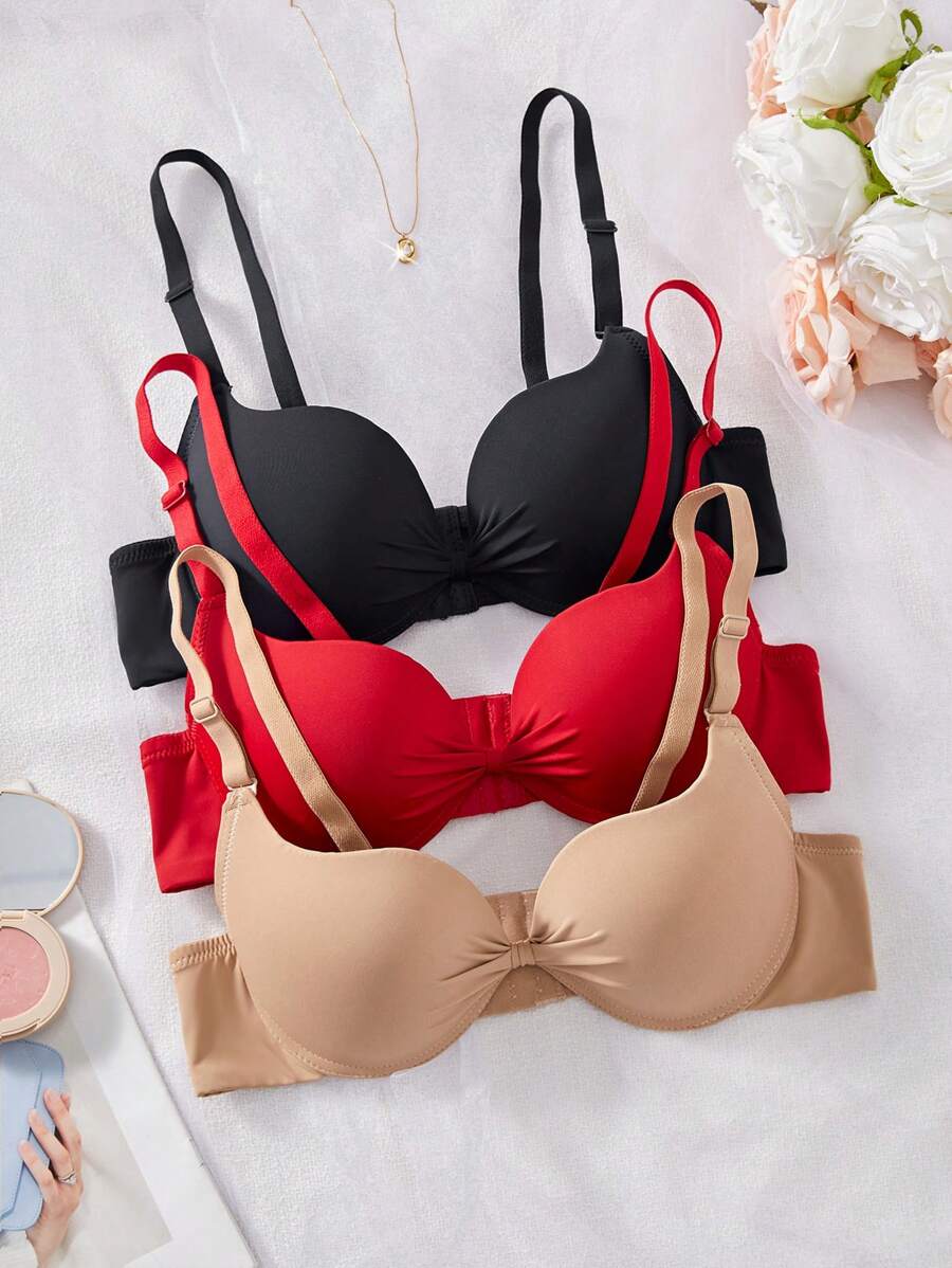 3 件装纯色钢圈全罩杯超细纤维胸罩 - 彩色 - 查看 1
