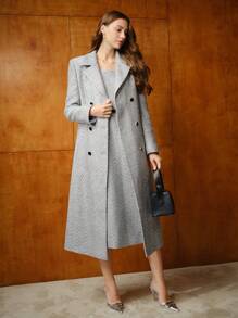 MOTF PREMIUM DOUBLE BREASTED LAPEL COLLAR COAT - Black and White - View 8