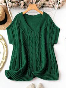 Rometta Plus Size V-Neck Batwing Sleeve Solid Color Casual Pullover Sweater Knit Pullover Fall Winter Autumn