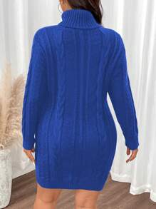 SHEIN LUNE Twisted Floral Elegant Casual Turtleneck Long Sleeve Bodycon Sweater Dress - Blue - View 2