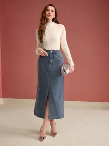 MOTF PREMIUM Jersey con adorno de lechuga y cuentas de perlas falsas - Beis - Ver 7