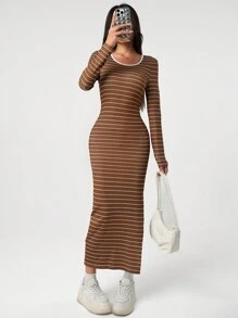 Vestido casual elegante a rayas para adolescentes y chicas de talla grande