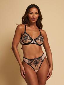 TryMe Mesh And Lace Lingerie Bra And HiCut Panty Set - Multicolor - View 5