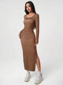 Vestido casual elegante a rayas para adolescentes y chicas de talla grande