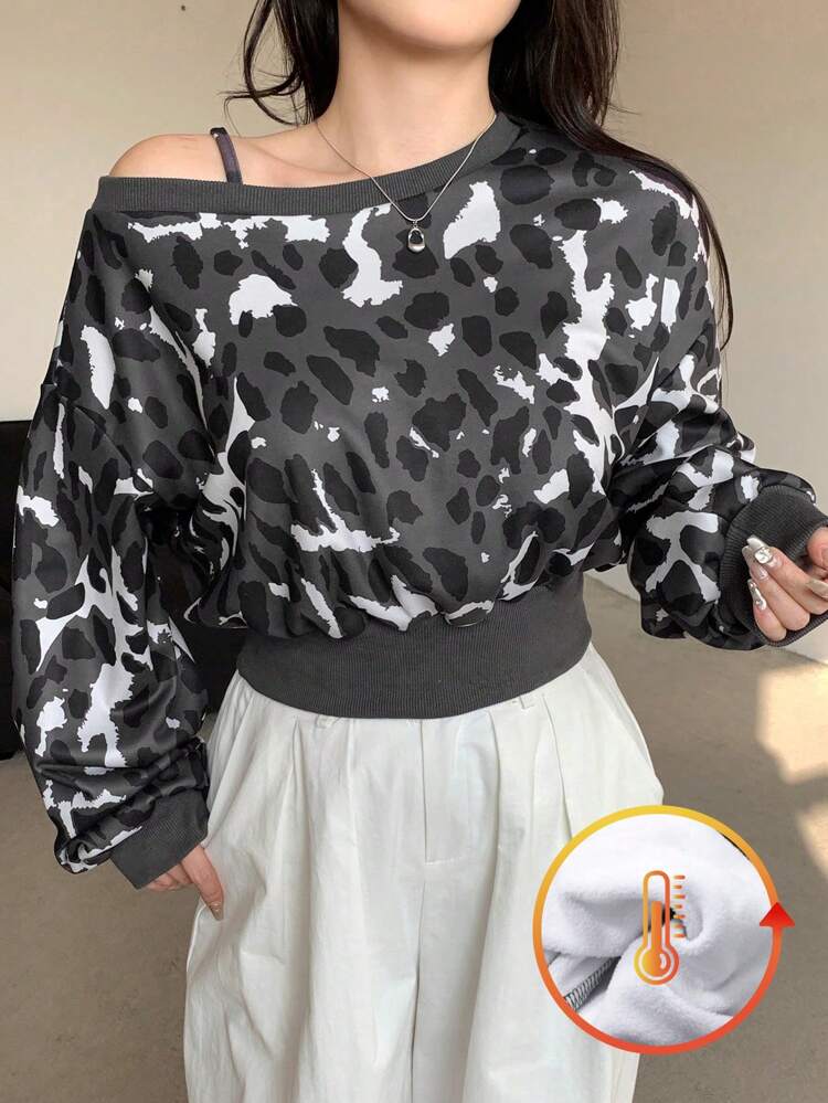 Full Print Camouflage Short Loose Fit Women Hoodies Sweatshirt