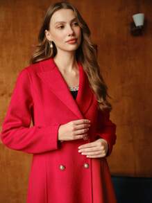 MOTF PREMIUM ABRIGO DE LANA TIPO PARKA CON CUELLO DE SOLAPA - Rojo - Ver 6