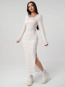 Plus Size Teen Girl Elegant Striped Casual Dress