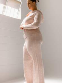 Aralina Curve Warm And Plush Soft Pink Knitted Wide-Leg Pants
