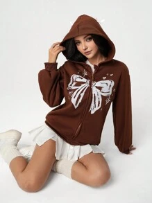 Chaqueta con capucha con estampado de mariposas dulces y oscuras, cálida y peluda, para adolescentes (jóvenes) otoño/invierno 2024