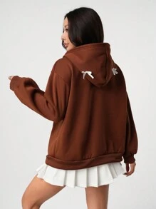 Chaqueta con capucha con estampado de mariposas dulces y oscuras, cálida y peluda, para adolescentes (jóvenes) otoño/invierno 2024