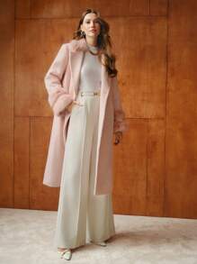 MOTF PREMIUM FLUFFIG PANEL LAPEL KRAGE LONGLINE OVERCOAT - Babyrosa - Visa 2