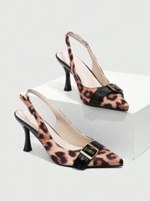CUCCOO SZL Women's Pointed Toe Fashionable Leopard Print Sexy High Heel Mules