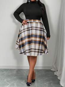 SHEIN Lady 秋冬优雅通勤办公休闲彩色格子针织梭织立领喇叭长袖大码套装冬季女装女套装感恩节女装保暖两件套服装长袖冬装圣诞女装圣诞服装女两件套圣诞服装冬季冬季套装假日秋季女装优雅服装秋季女装秋季女装感恩节服装女装女装冬装冬装两件套女装大码冬装女两件套女两件套 - 彩色 - 查看 5