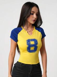 Teen Girl Colorblock Football Graphic T-Shirt, Yellow & Blue