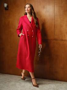 MOTF PREMIUM ABRIGO DE LANA TIPO PARKA CON CUELLO DE SOLAPA - Rojo - Ver 5