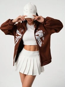 Chaqueta con capucha con estampado de mariposas dulces y oscuras, cálida y peluda, para adolescentes (jóvenes) otoño/invierno 2024