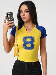 Teen Girl Colorblock Football Graphic T-Shirt, Yellow & Blue