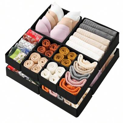 Foldable Fabric Storage Box Closet Organizer Drawer Divider For Clothes Underwear Bras Socks Lingerie Wardrobe Space Saving Home Decor Dorm Room Essential Black Storage Bin Container Household Must Have