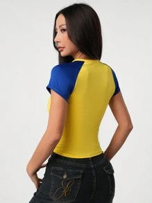 Teen Girl Colorblock Football Graphic T-Shirt, Yellow & Blue
