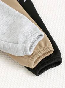 SHEIN 3pcs/Set Baby Boy Cute Solid Color Thick Thermal Lined Cartoon Dinosaur Pattern Elastic Waist Pants, Multi-Pack Basic Trousers Suitable For Autumn, Winter, Outdoor & Skiing