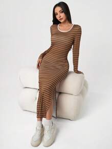 Vestido casual elegante a rayas para adolescentes y chicas de talla grande