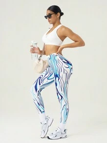 SHEIN Sport Gameset Women's Marble Pattern High Waist Seamless Leggings