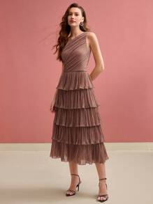 MOTF PREMIUM TEXTURED RUFFLE HEM FLOWY DRESS - Pink - View 6