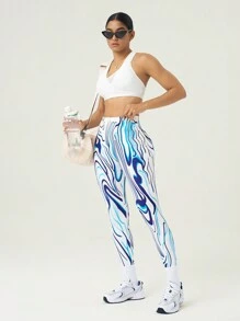 SHEIN Sport Gameset Women's Marble Pattern High Waist Seamless Leggings