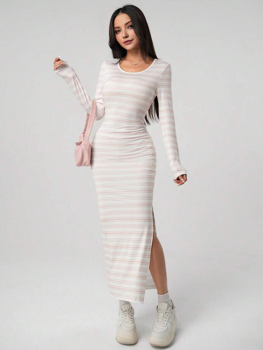Plus Size Teen Girl Elegant Striped Casual Dress