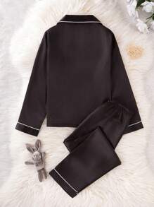 SHEIN 2pcs Tween Boy Elegant Plain Black Pajamas Set, Long Sleeve Top & Pants, Casual & Comfortable Loungewear - Black - View 2