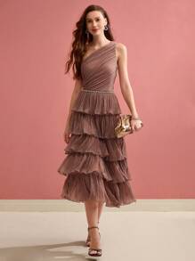 MOTF PREMIUM TEXTURED RUFFLE HEM FLOWY DRESS - Pink - View 4