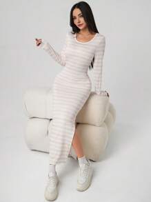 Plus Size Teen Girl Elegant Striped Casual Dress